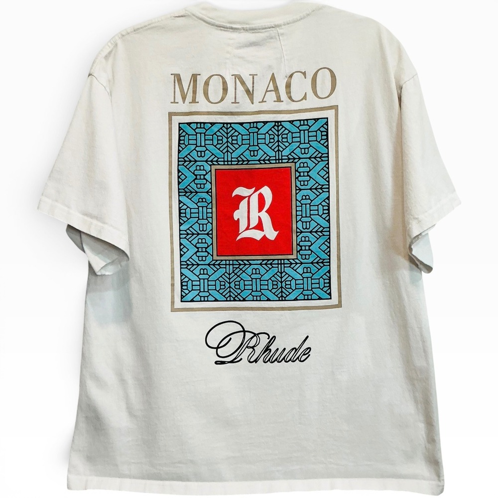 Rhude Monaco Porcelain Graphic Tee Unisex Off White Short Sleeve Tee Shirt USA L